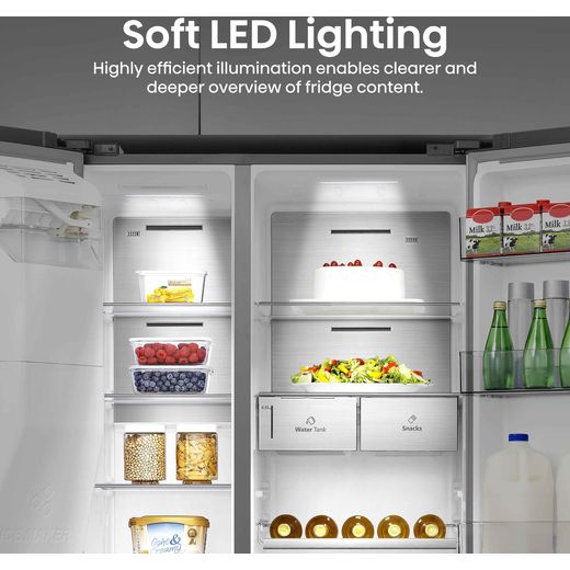 Hisense Pureflat Infinite American Fridge Freezer - Stainless Steel -Annotation - Soft led lighting
